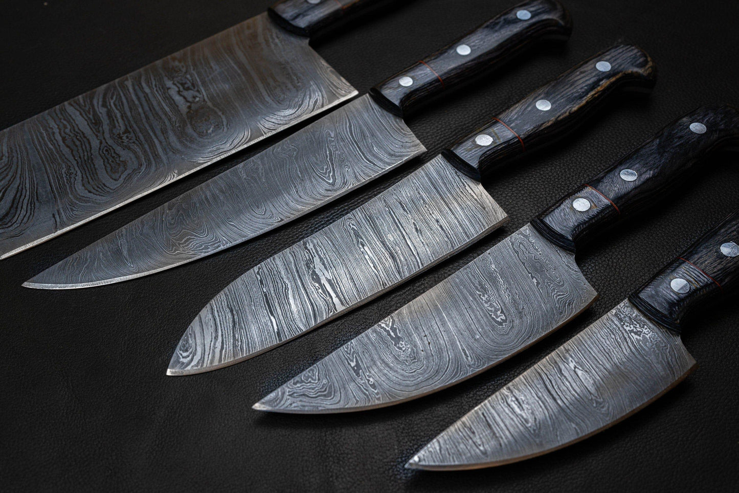 5 Pieces Handmade Damascus Kitchen Knife Chef's Knife Set With Forging Mark Blades And Leather Roll, Personalized Chef Knife ,Kitchen Knives Etsy 