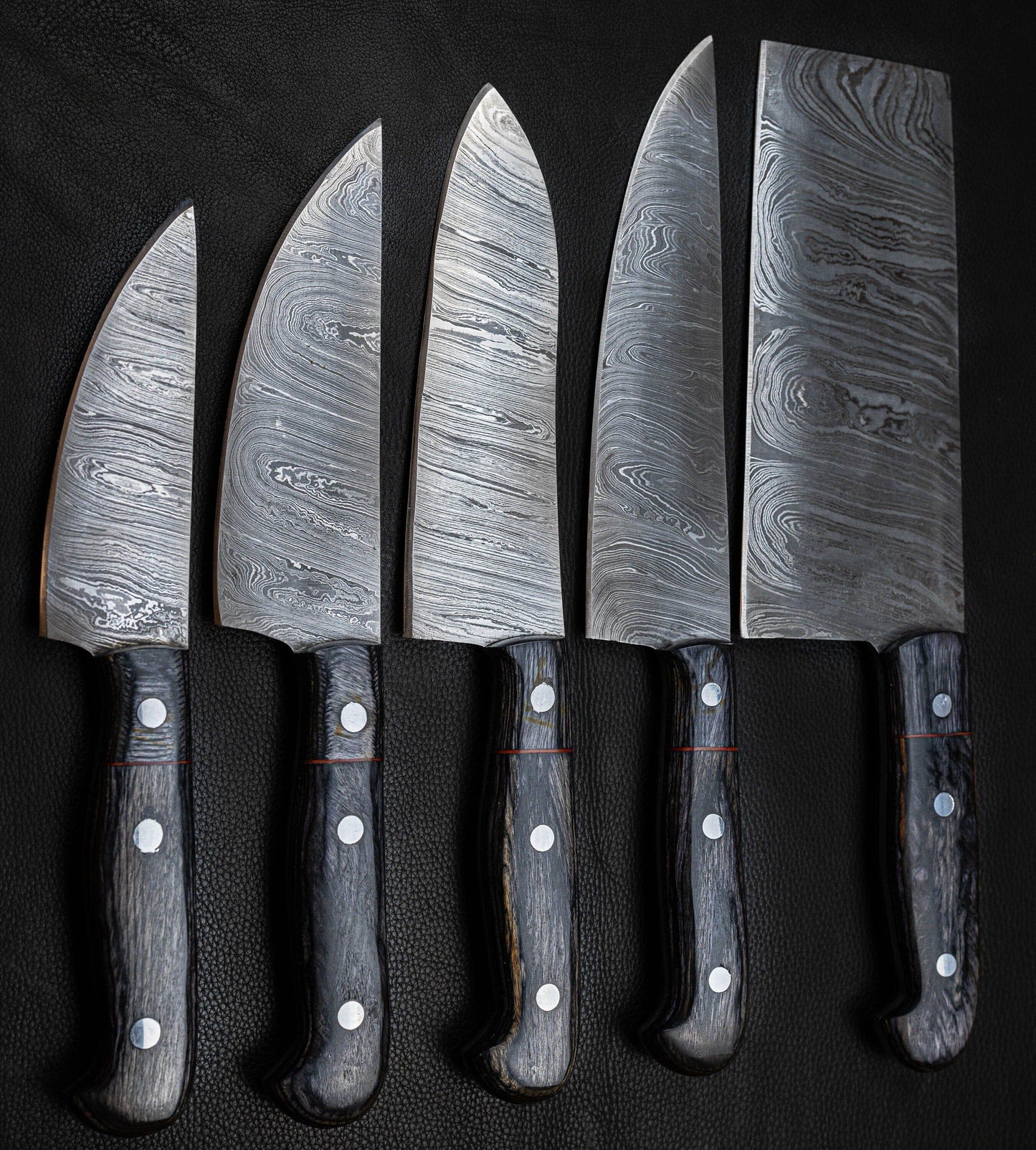 5 Pieces Handmade Damascus Kitchen Knife Chef's Knife Set With Forging Mark Blades And Leather Roll, Personalized Chef Knife ,Kitchen Knives Etsy 