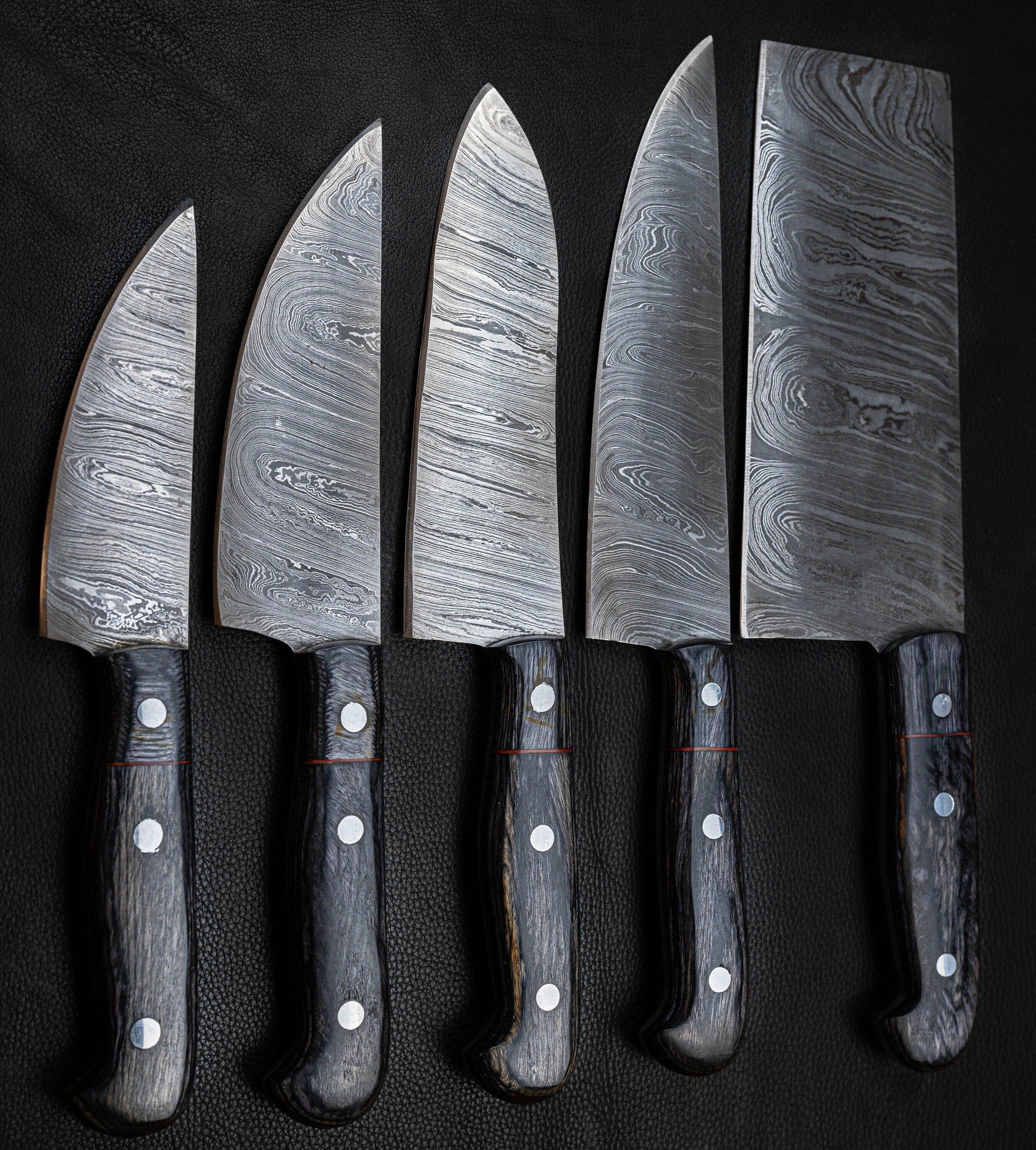 5 Pieces Handmade Damascus Kitchen Knife Chef's Knife Set With Forging Mark Blades And Leather Roll, Personalized Chef Knife ,Kitchen Knives Etsy 