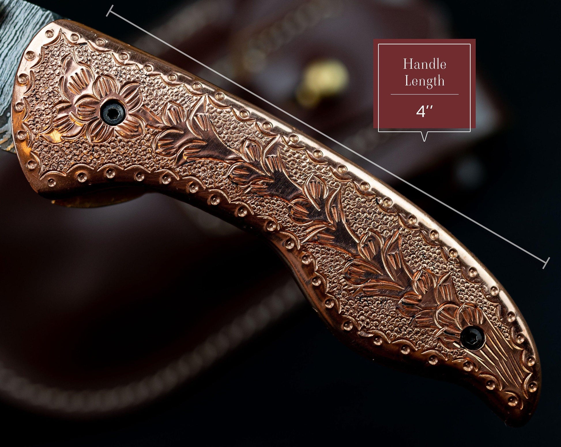 7.5" Hand Forged Engraved Copper Handle Damascus Fold Knife,Hand Made Damascus Pocket Knife, Damascus Steel Hunting knife, Folding Knife Etsy 