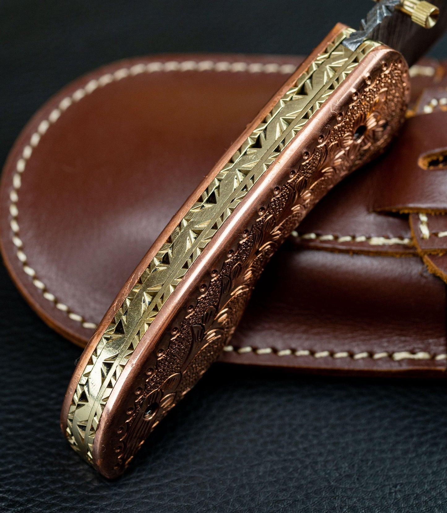 7.5" Hand Forged Engraved Copper Handle Damascus Fold Knife,Hand Made Damascus Pocket Knife, Damascus Steel Hunting knife, Folding Knife Etsy 