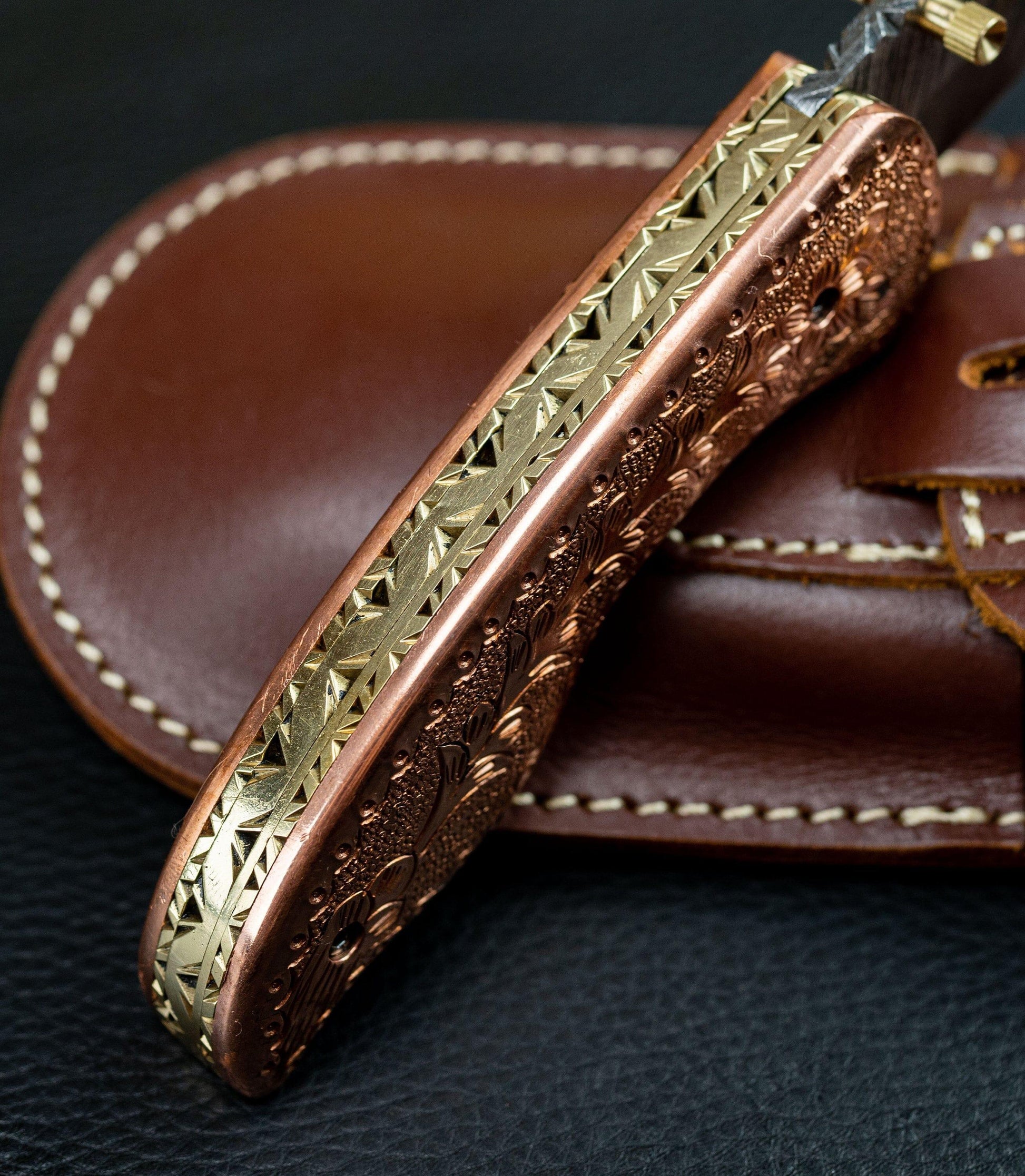 7.5" Hand Forged Engraved Copper Handle Damascus Fold Knife,Hand Made Damascus Pocket Knife, Damascus Steel Hunting knife, Folding Knife Etsy 