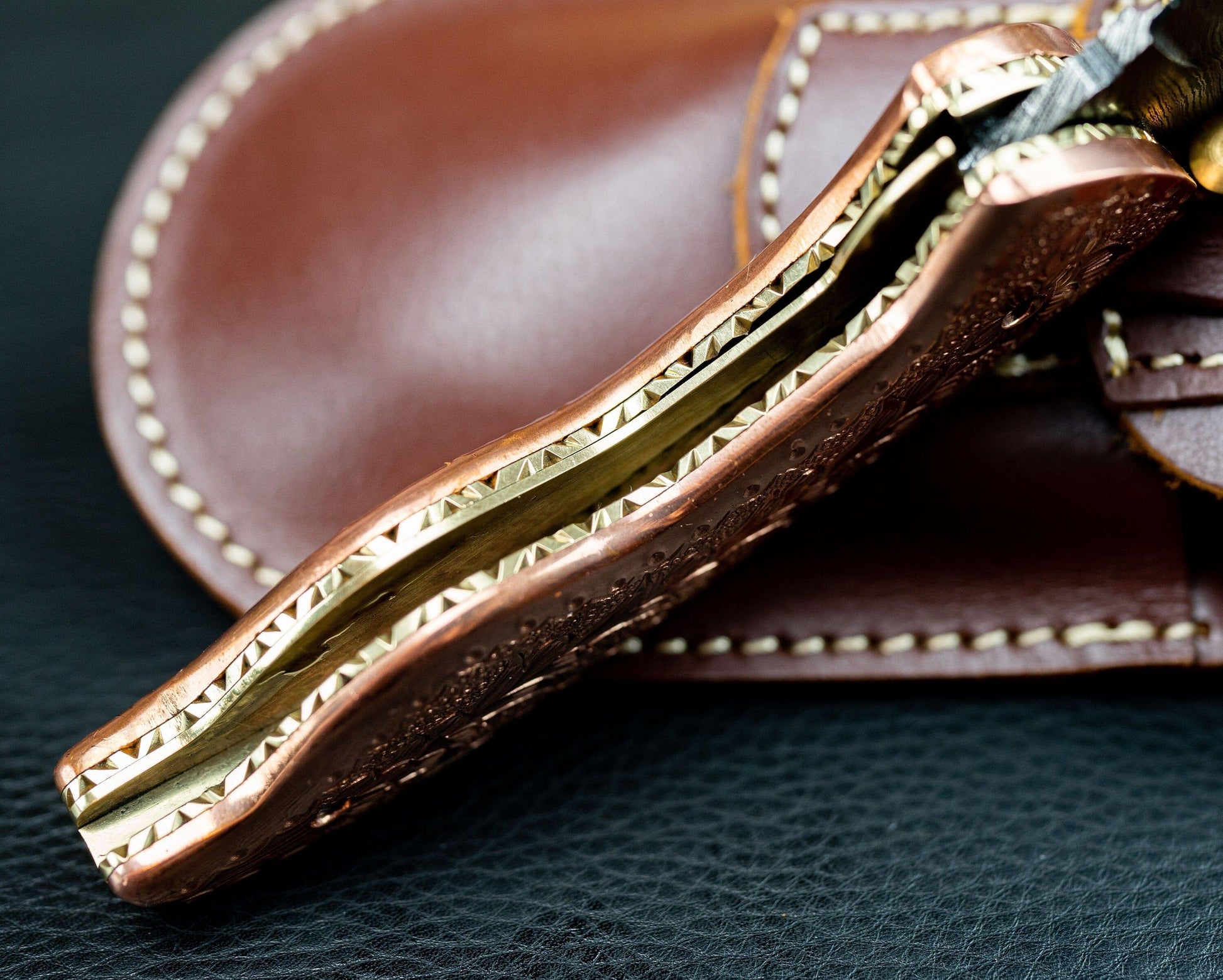 7.5" Hand Forged Engraved Copper Handle Damascus Fold Knife,Hand Made Damascus Pocket Knife, Damascus Steel Hunting knife, Folding Knife Etsy 