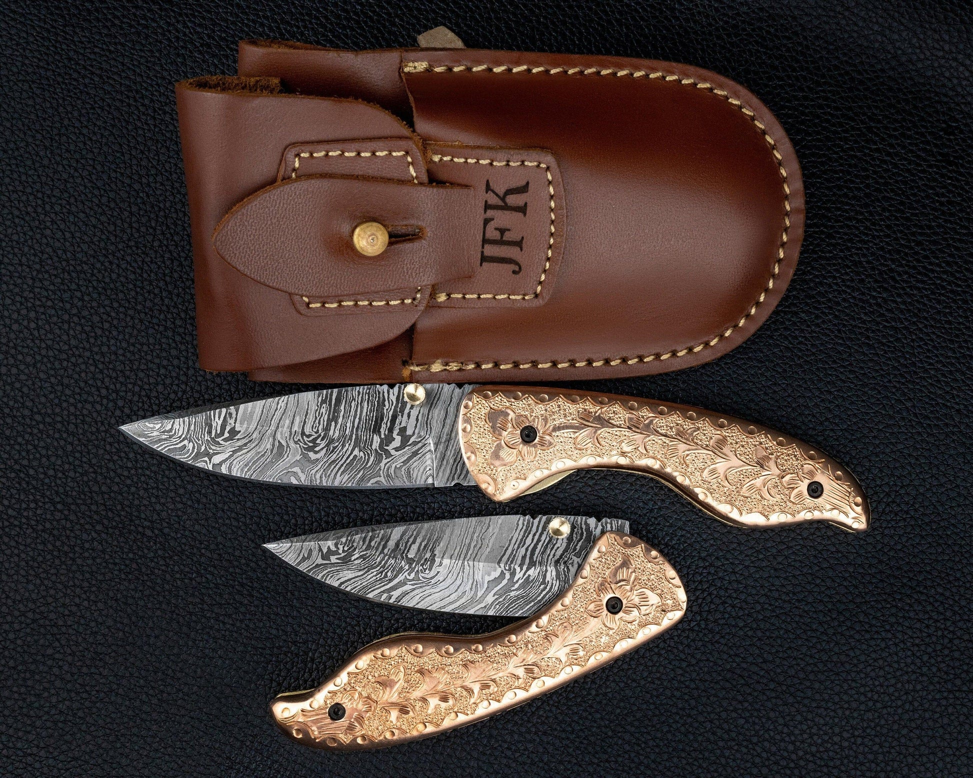 7.5" Hand Forged Engraved Copper Handle Damascus Fold Knife,Hand Made Damascus Pocket Knife, Damascus Steel Hunting knife, Folding Knife Etsy 