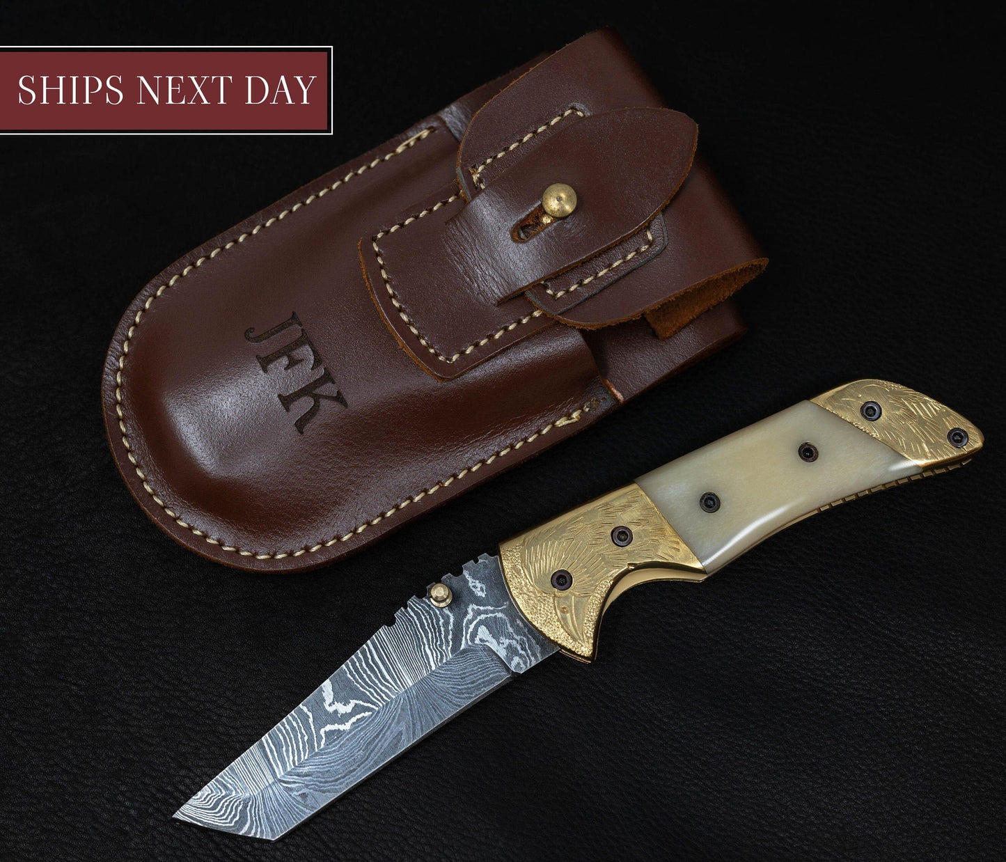 7.1/2'' Hand Forged Real Horn Handle Damascus Fold Knife, White Bone Pocket Knife, Damascus Steel Hunting knife, Hand Forged Damascus Knife Etsy 