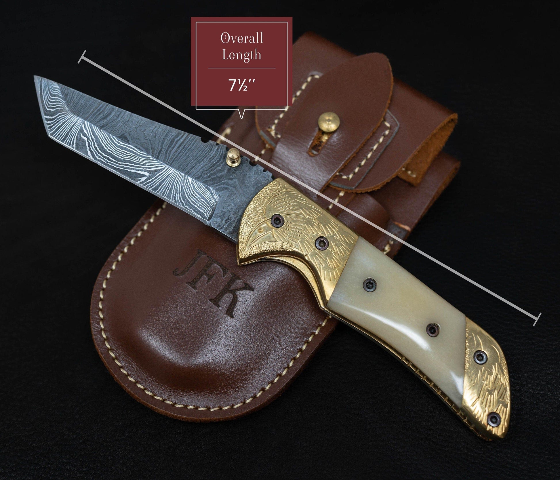 7.1/2'' Hand Forged Real Horn Handle Damascus Fold Knife, White Bone Pocket Knife, Damascus Steel Hunting knife, Hand Forged Damascus Knife Etsy 