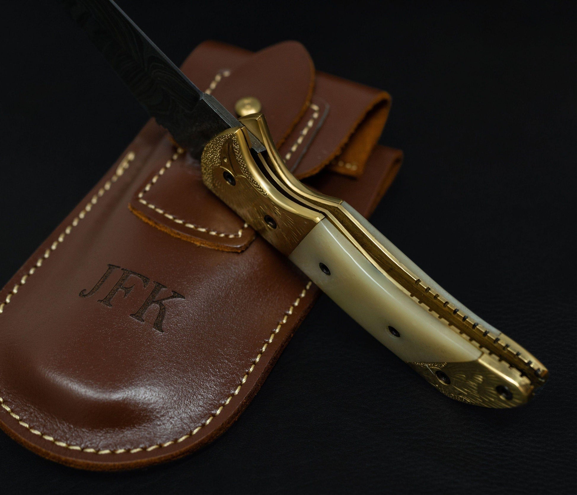 7.1/2'' Hand Forged Real Horn Handle Damascus Fold Knife, White Bone Pocket Knife, Damascus Steel Hunting knife, Hand Forged Damascus Knife Etsy 