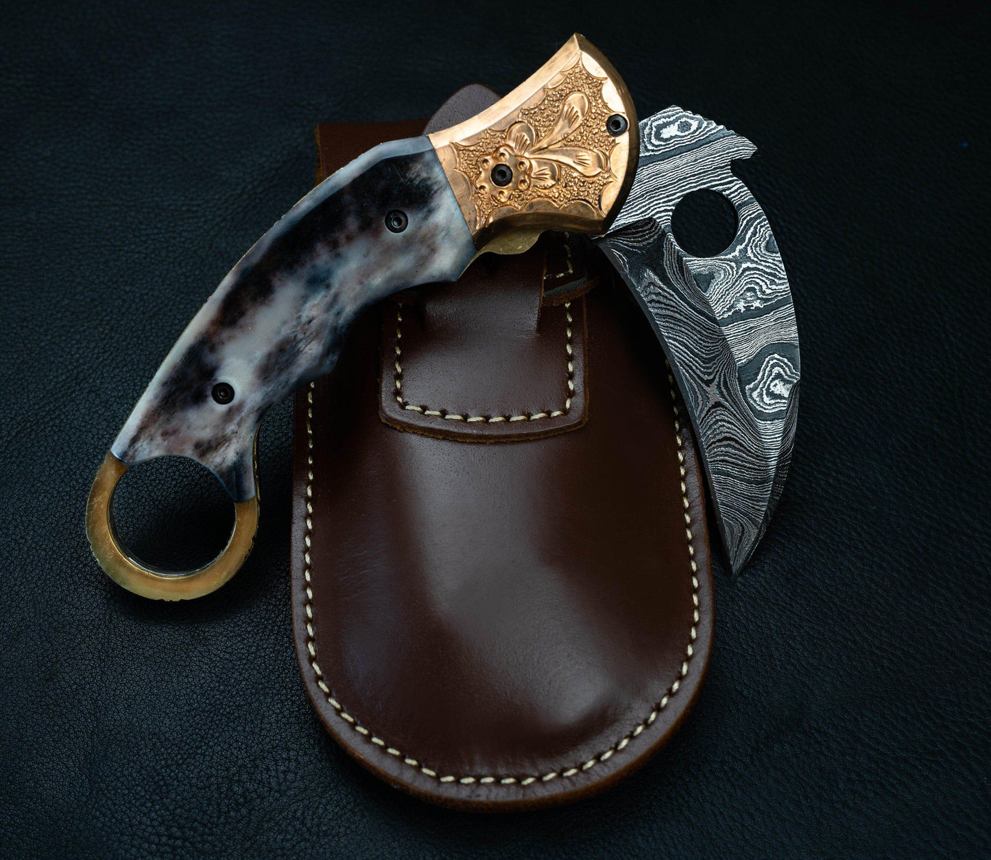 8'' Hand Forged Real Bone Handle Damascus Fold Knife, Damascus Pocket Knife, Damascus Steel Hunting Karambit, Hand Forged Damascus Knife Etsy 