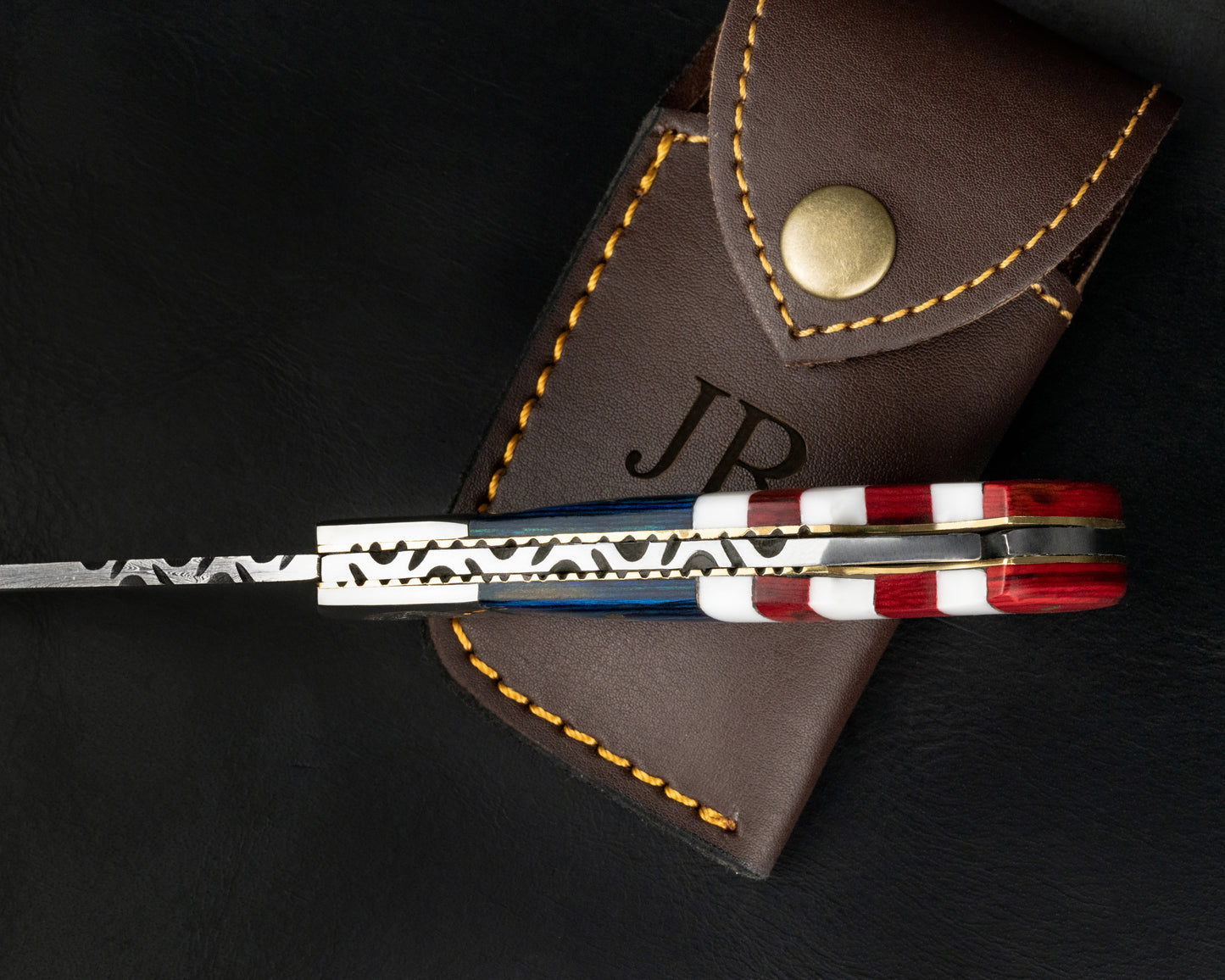 Damascus Steel Flag Handle Pocket Knife