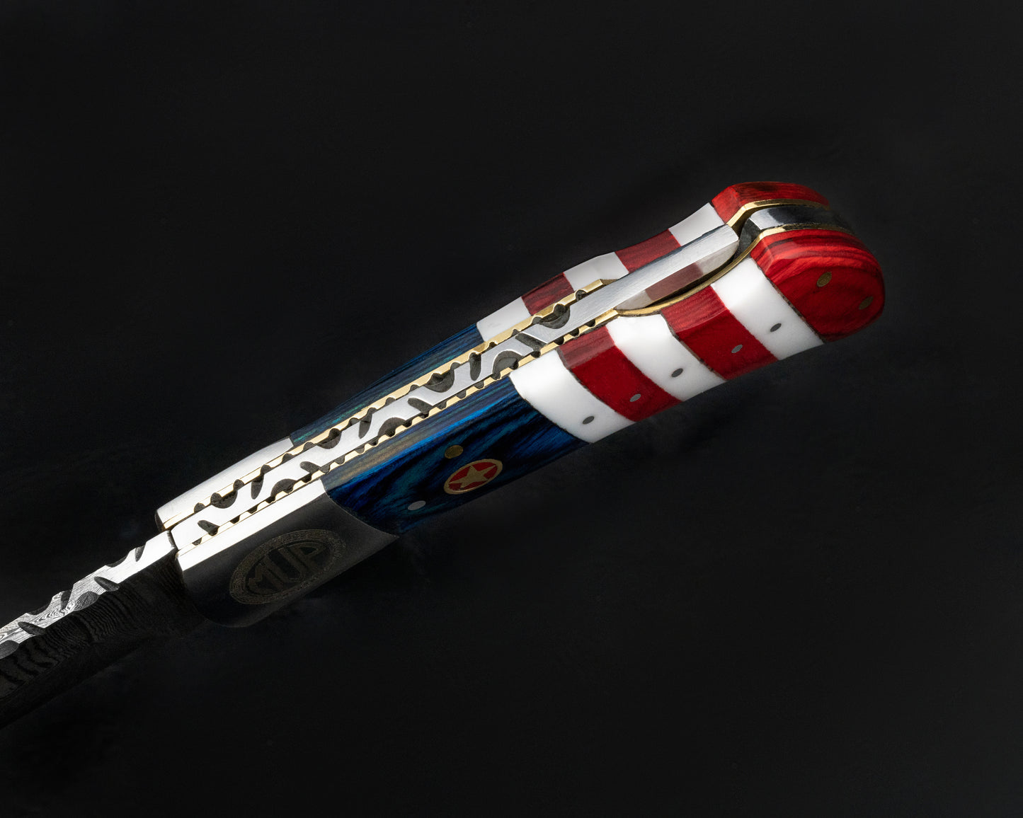 Damascus Steel Flag Handle Pocket Knife