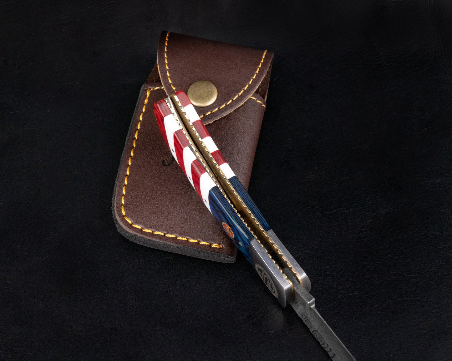Damascus Steel Flag Handle Pocket Knife