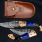 9'' Hand Forged Real Horn Handle Damascus Fold Knife