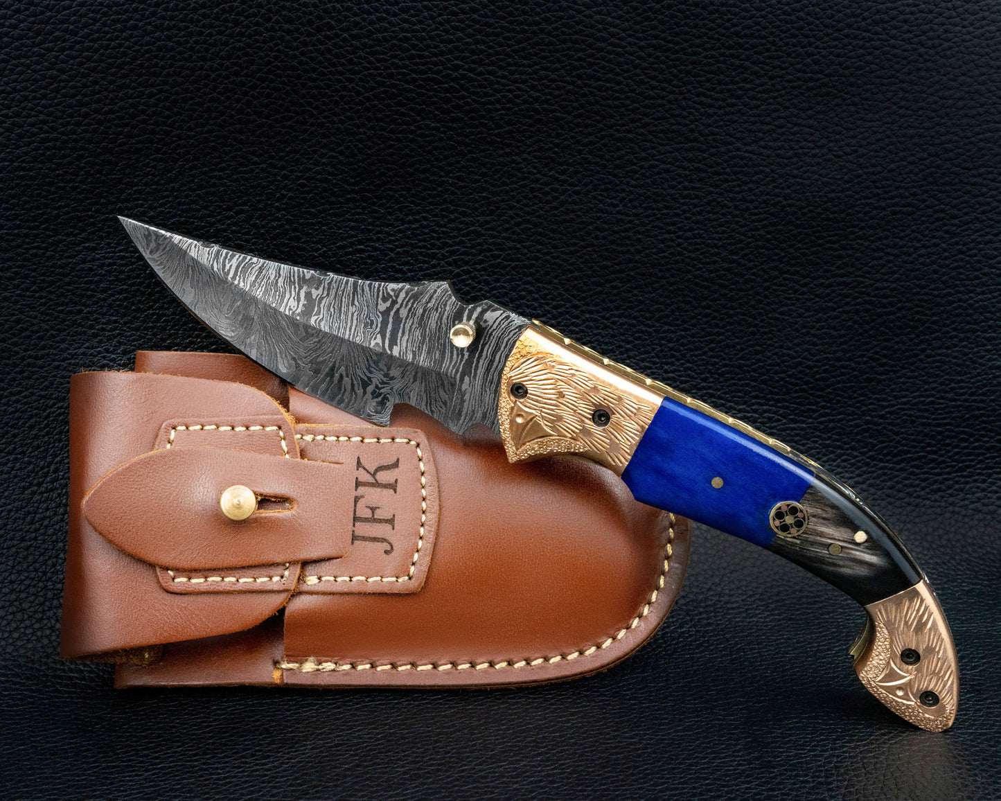 9'' Hand Forged Real Horn Handle Damascus Fold Knife