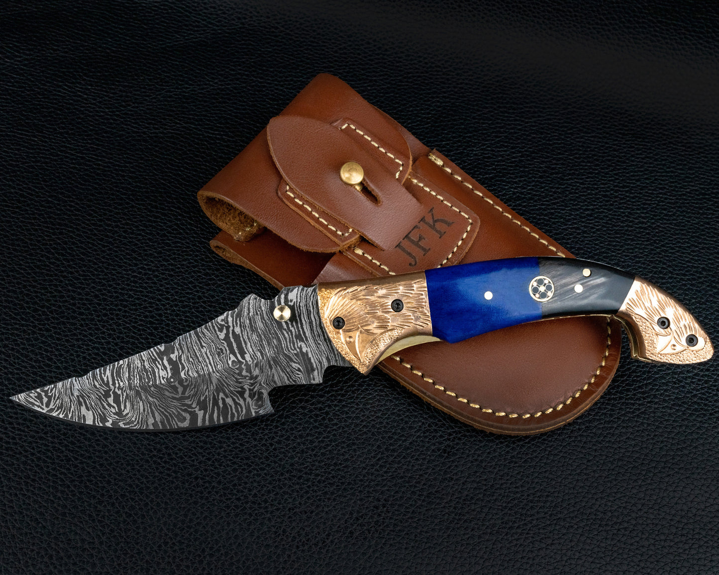9'' Hand Forged Real Horn Handle Damascus Fold Knife