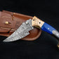 9'' Hand Forged Real Horn Handle Damascus Fold Knife