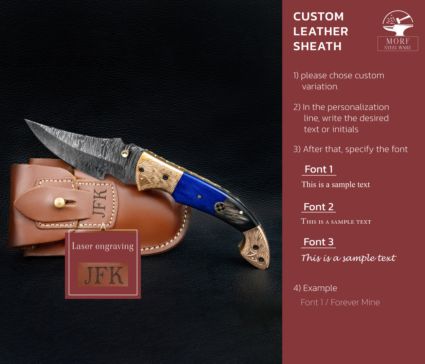 9'' Hand Forged Real Horn Handle Damascus Fold Knife