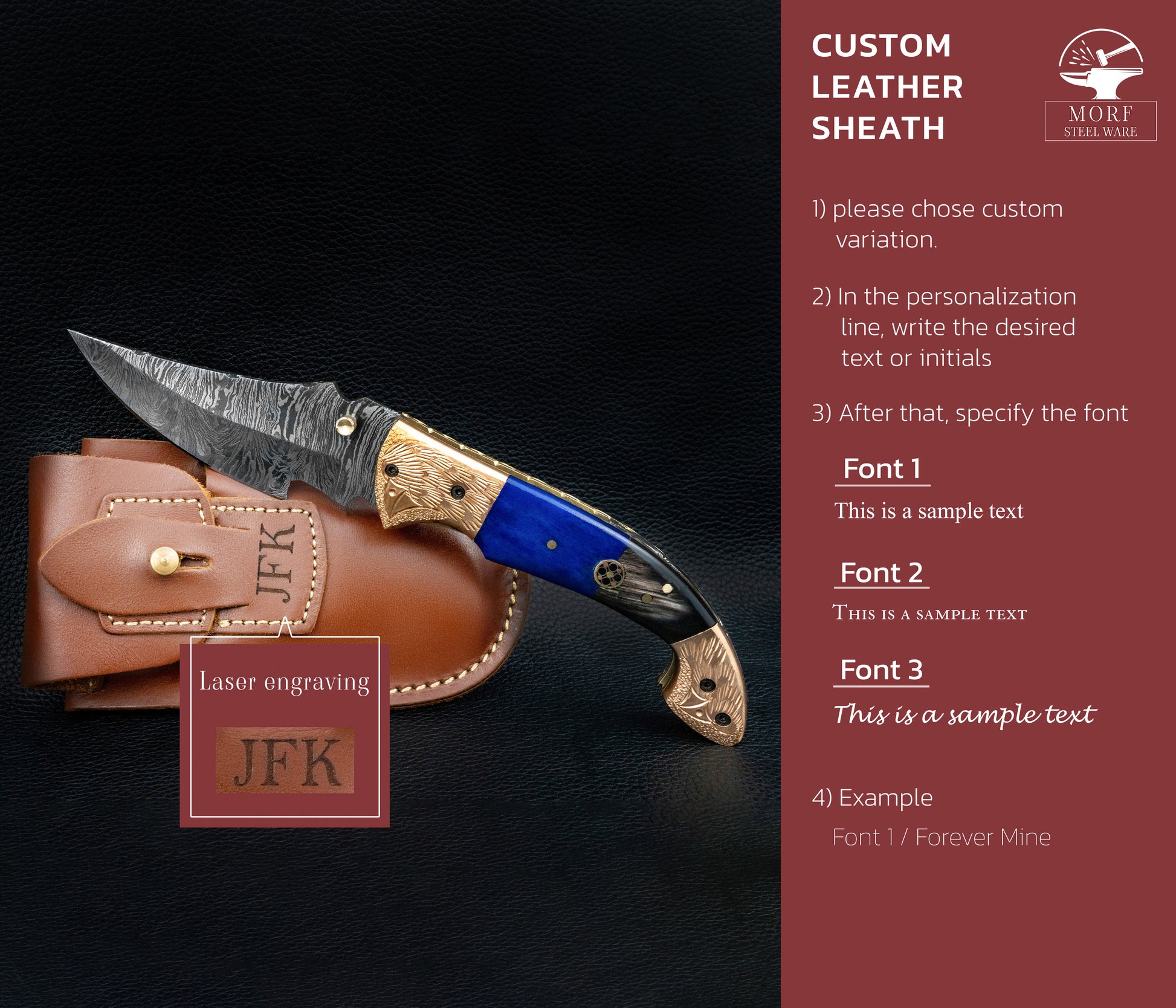 9'' Hand Forged Real Horn Handle Damascus Fold Knife