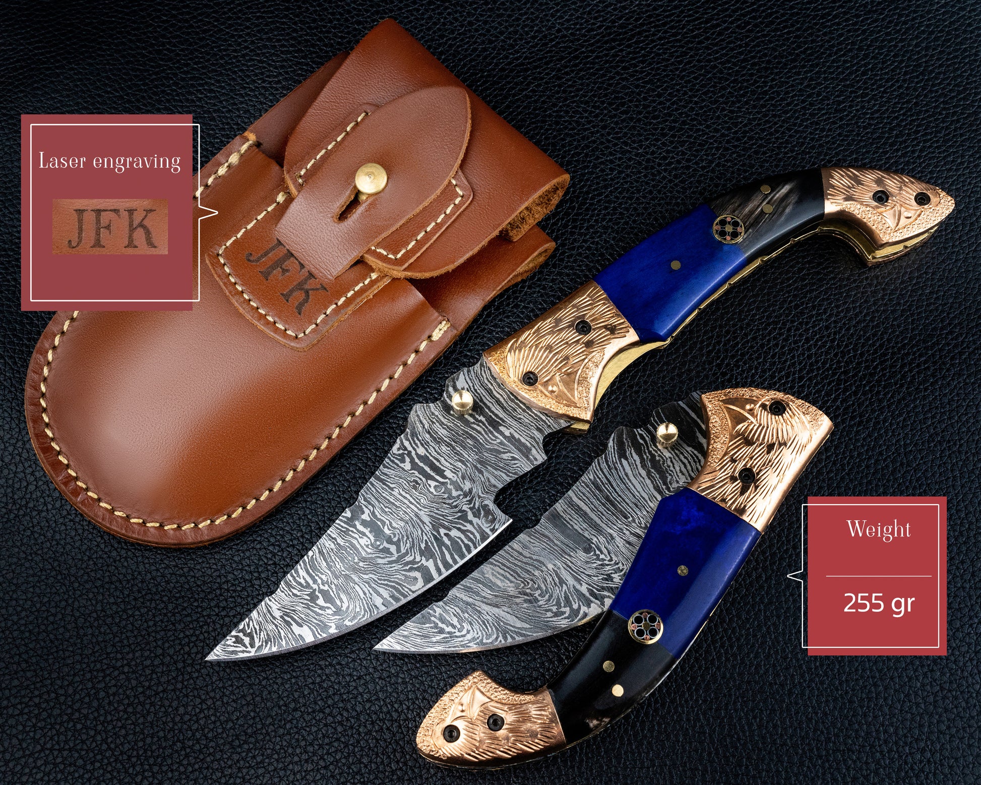 9'' Hand Forged Real Horn Handle Damascus Fold Knife