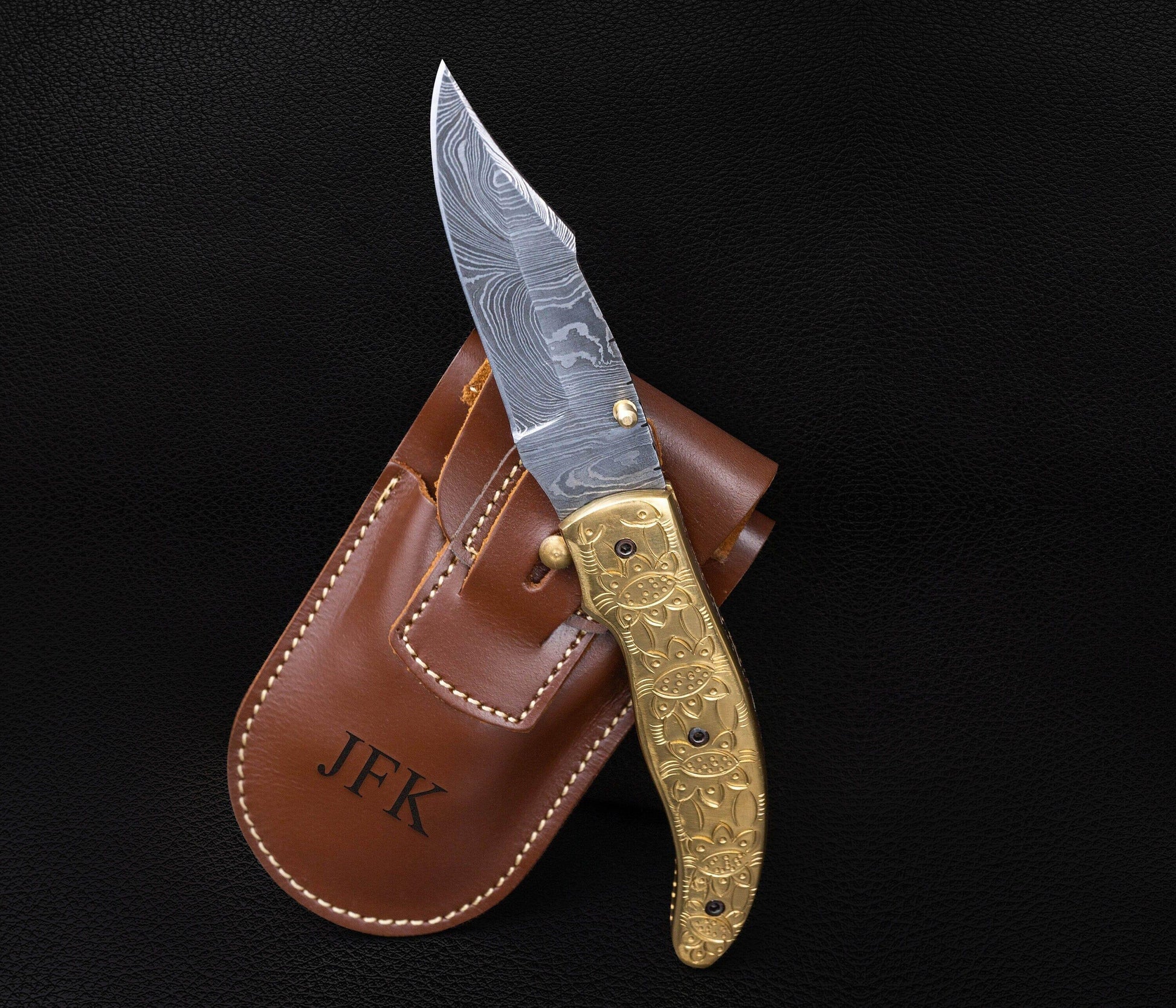 Luxury Hand Forged Damascus Folding Knife, Hand Engraved Brass Handle, Damascus Steel Pocket Hunting knife, Luxury Fold Knife, Gift For DAD Etsy 