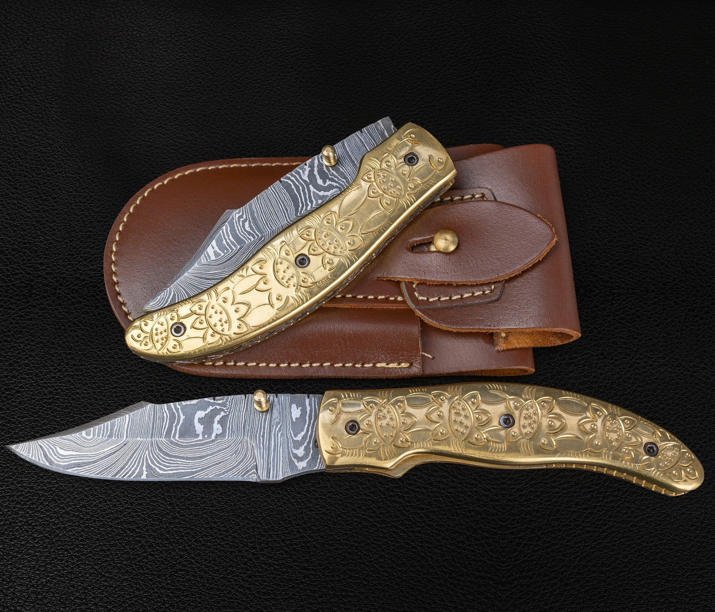 Luxury Hand Forged Damascus Folding Knife, Hand Engraved Brass Handle, Damascus Steel Pocket Hunting knife, Luxury Fold Knife, Gift For DAD Etsy 
