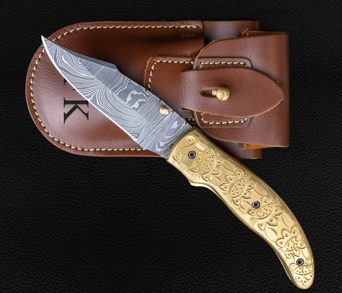 Luxury Hand Forged Damascus Folding Knife, Hand Engraved Brass Handle, Damascus Steel Pocket Hunting knife, Luxury Fold Knife, Gift For DAD Etsy 