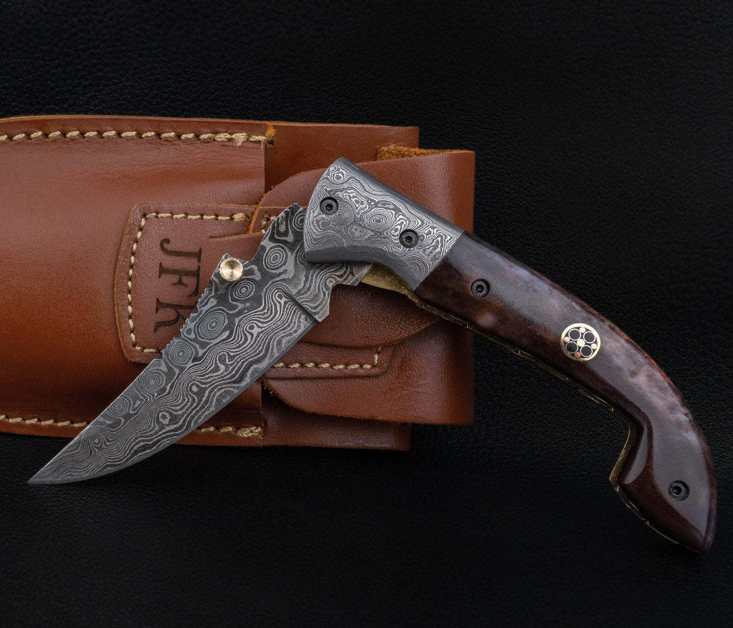 7.5'' Hand Forged Brown Bone Damascus Folding Knife, Hand Made Damascus Pocket Knife, Damascus Steel Hunting Knife, Hunting Damascus Knife Etsy 