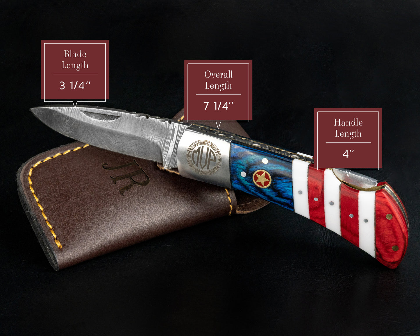 Damascus Steel Flag Handle Pocket Knife