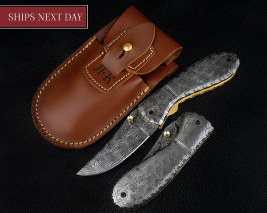 7" Hand Forged Full Damascus Folding Knife,Hand Made Damascus Pocket Knife, Damascus Steel Hunting knife, Hand Forged Damascus Fold Knife 