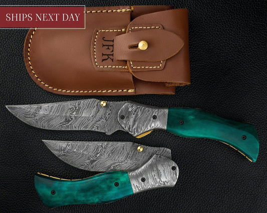 Luxury Hand Forged Damascus Folding Knife, Green Handle Damascus Steel Pocket Hunting knife, Luxury Fold Knife, Gift For DAD, Gift For Him Etsy 