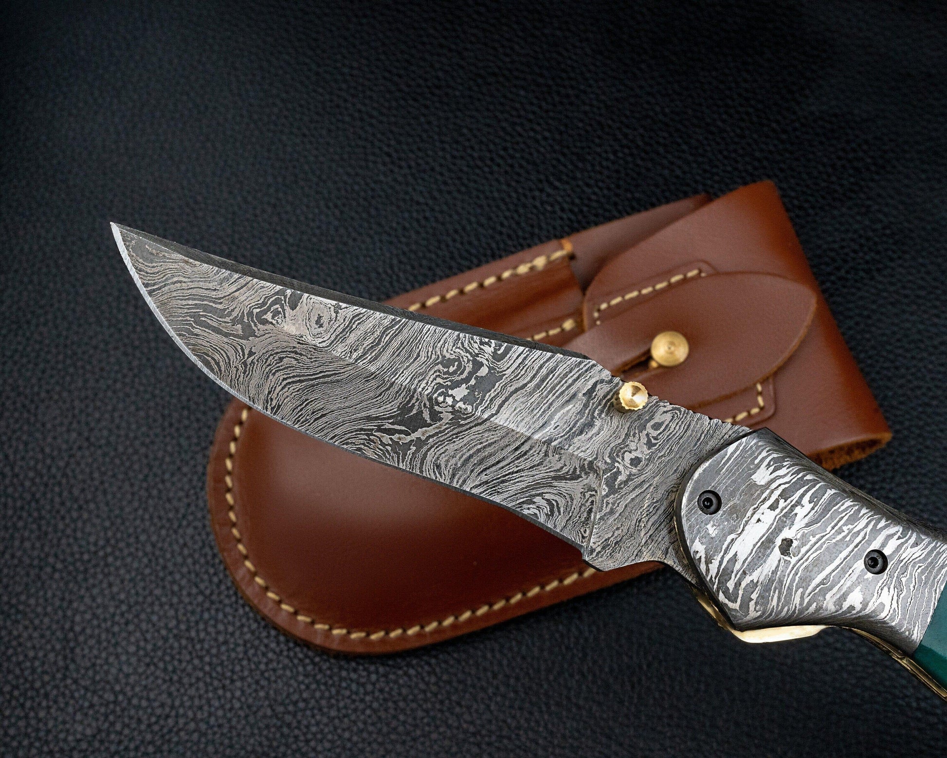 Luxury Hand Forged Damascus Folding Knife, Green Handle Damascus Steel Pocket Hunting knife, Luxury Fold Knife, Gift For DAD, Gift For Him Etsy 