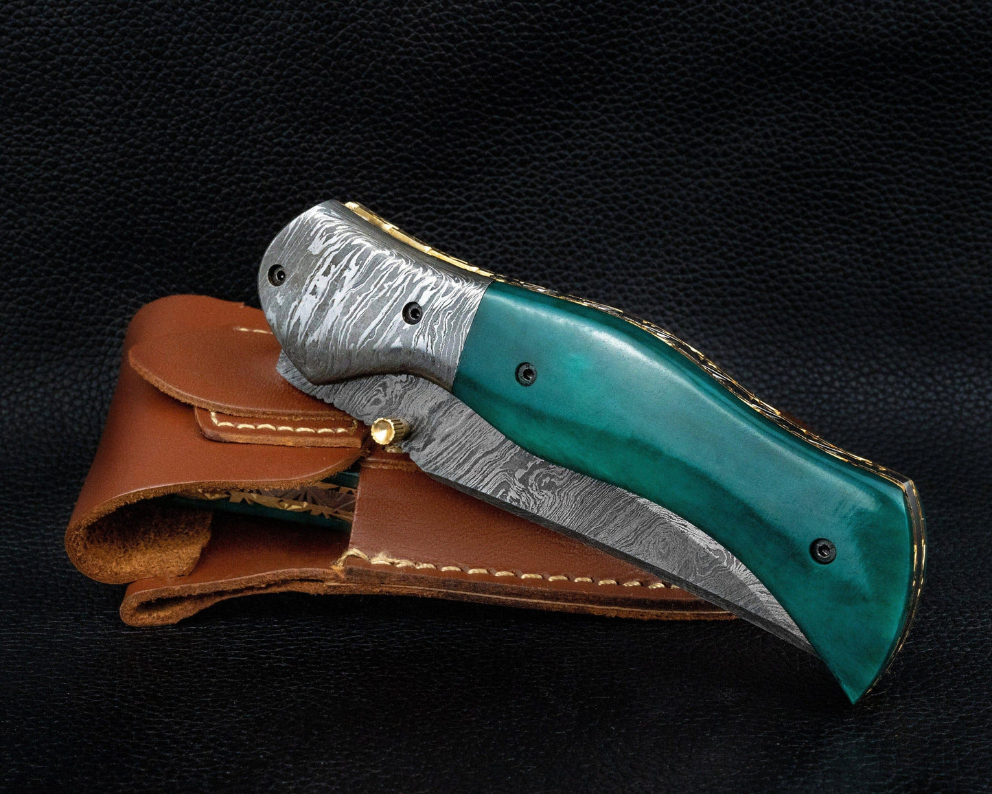 Luxury Hand Forged Damascus Folding Knife, Green Handle Damascus Steel Pocket Hunting knife, Luxury Fold Knife, Gift For DAD, Gift For Him Etsy 