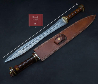 Hand Forged Damascus Steel Gladiator Sword, Damascus Steel Roman sword, Hand Made Sword, Combat sword, Damascus Sword With Leather Sheath Etsy 