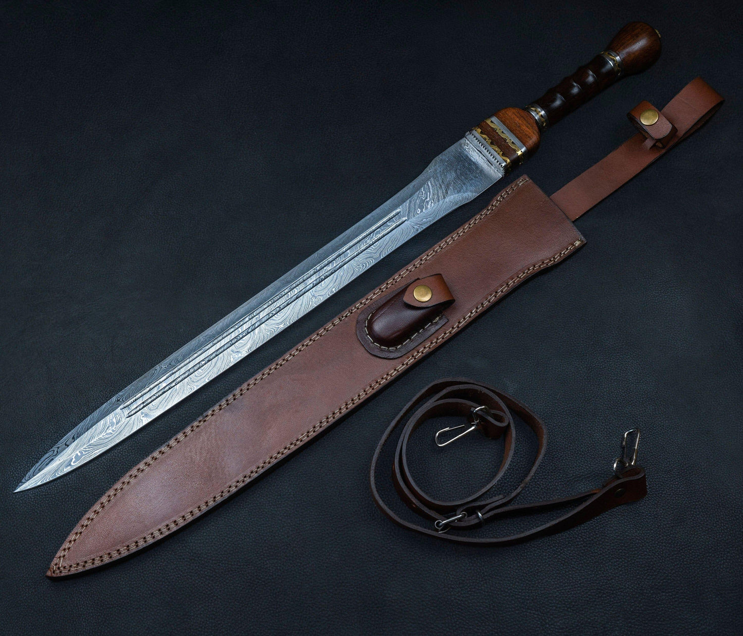 Hand Forged Damascus Steel Gladiator Sword, Damascus Steel Roman sword, Hand Made Sword, Combat sword, Damascus Sword With Leather Sheath Etsy 