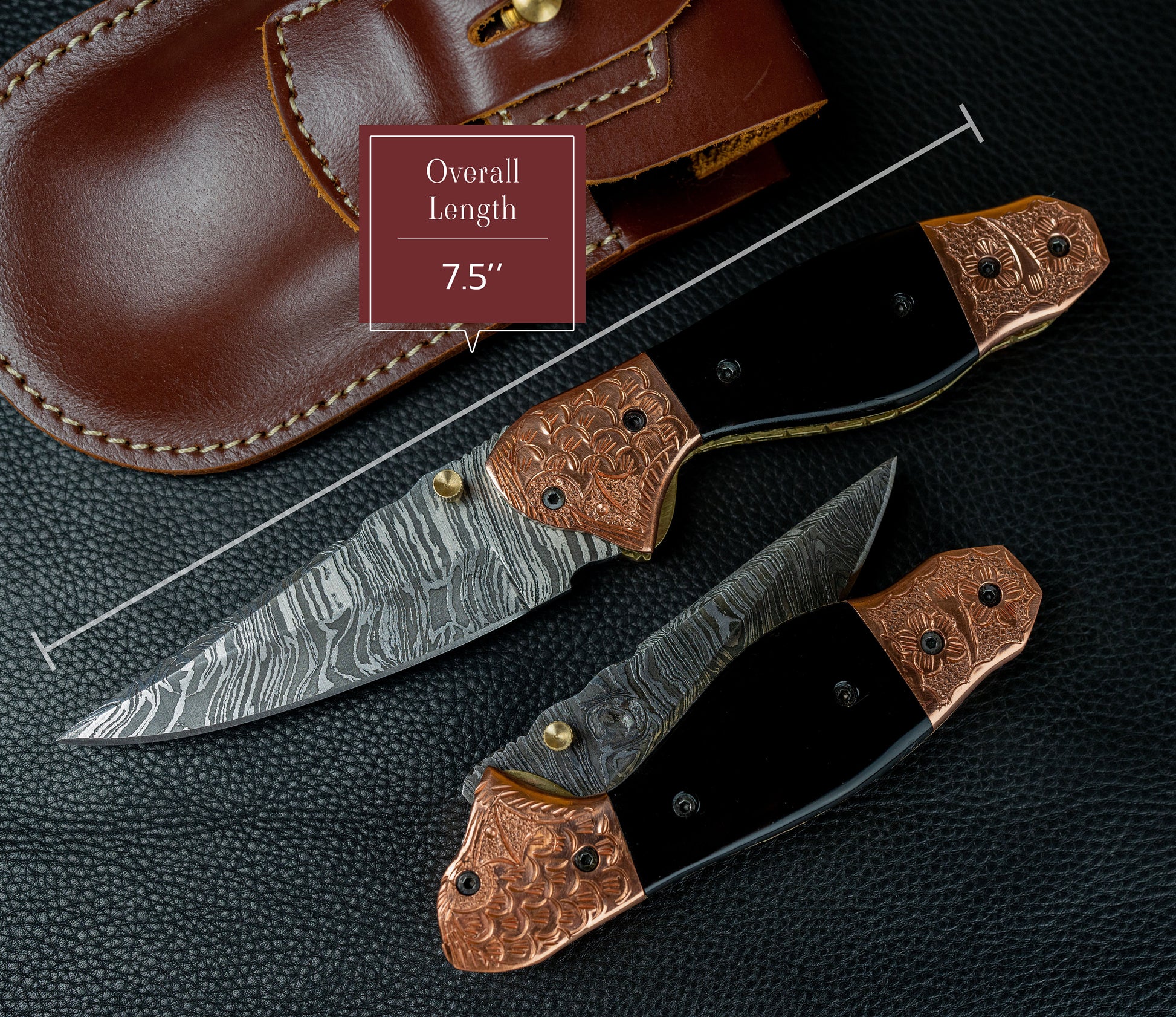 7.5" Hand Forged Damascus Folding Knife,Hand Made Damascus Pocket Knife, Damascus Steel Hunting knife, Black Horn Handle Damascus Fold Knife