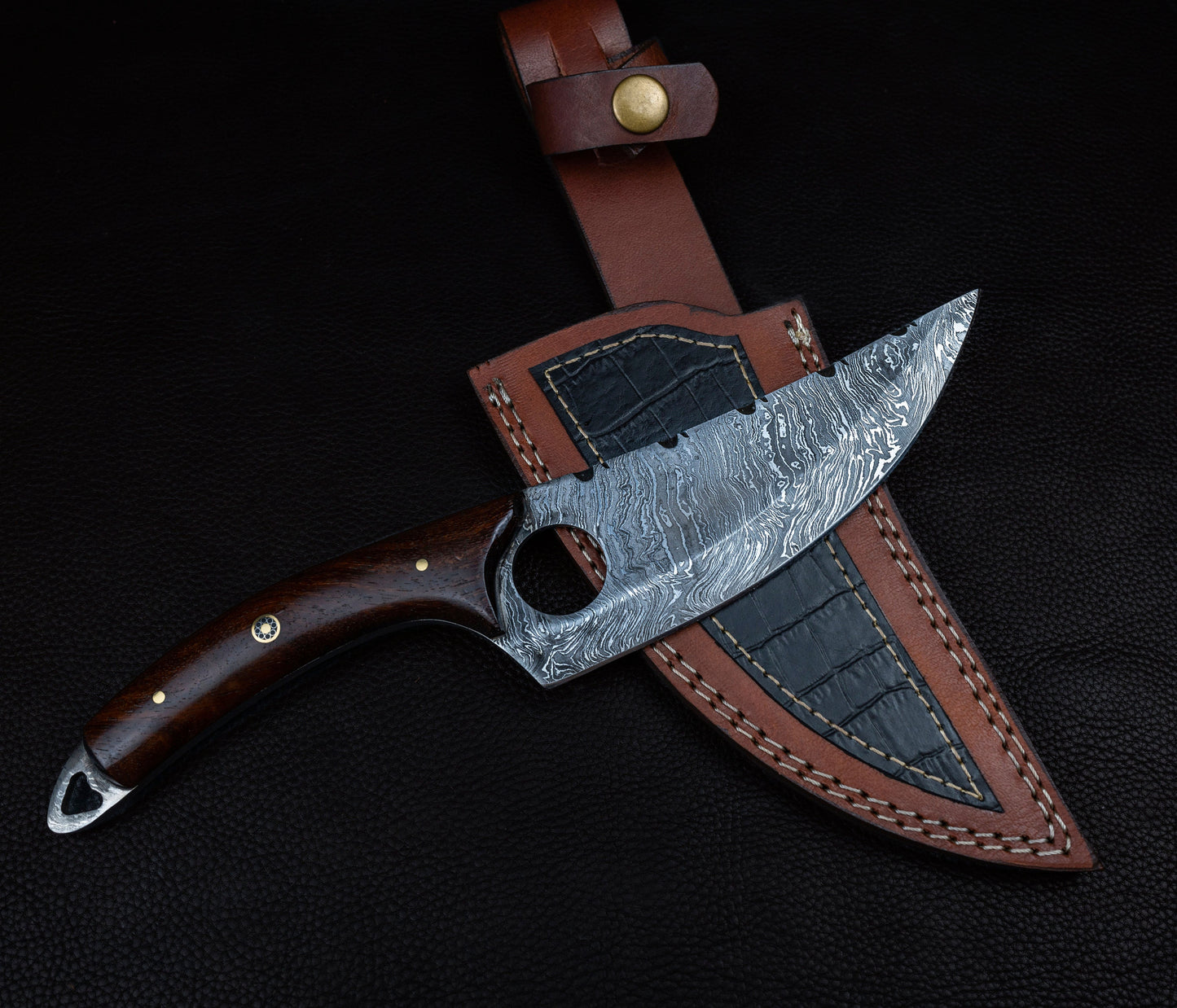 Handmade Japanese Damascus Chief knife Rose Wood Handle, Hand forged Damascus knife Non slip Walnut, Kitchen Skinner Knife, Gift for Dad