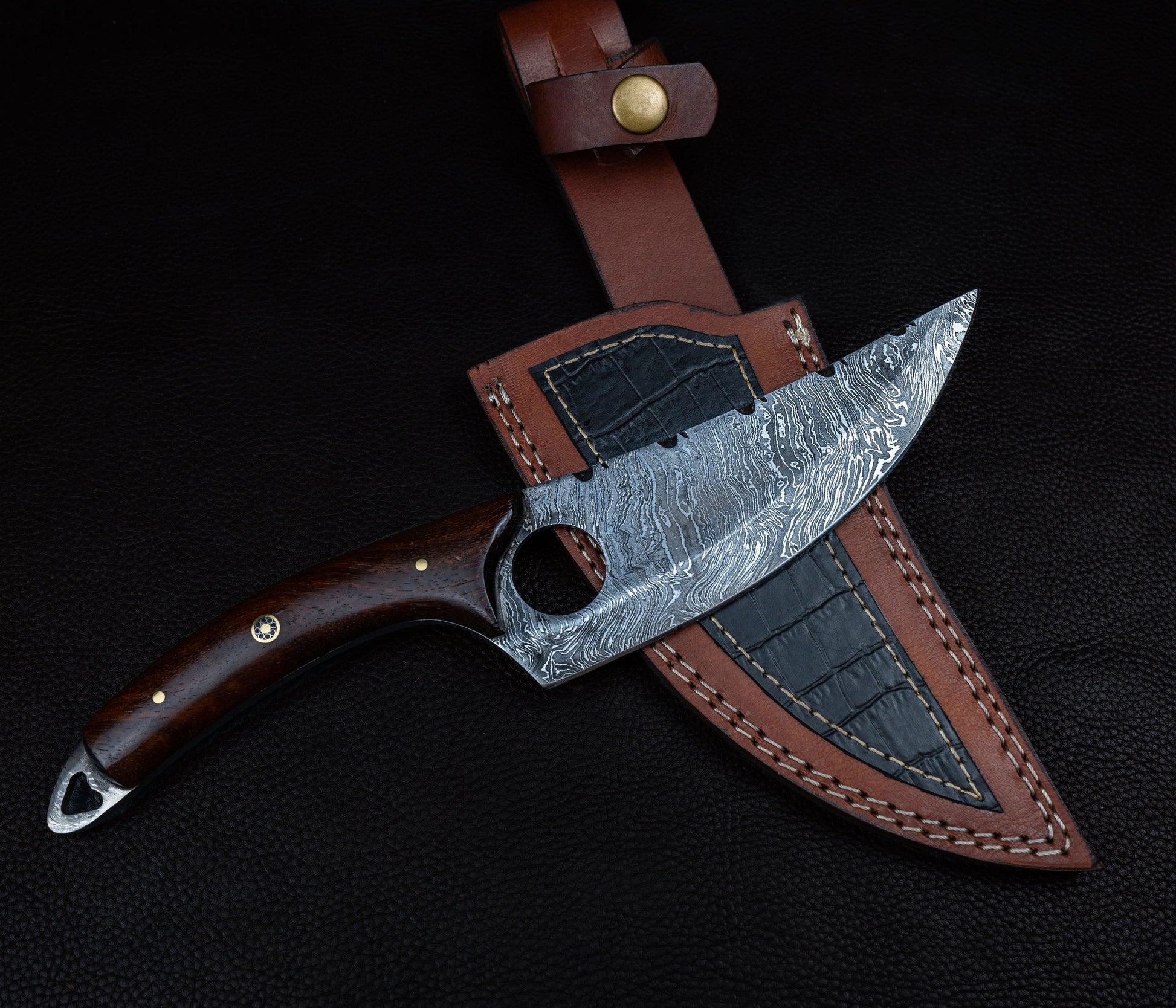 Handmade Japanese Damascus Chief knife Rose Wood Handle, Hand forged Damascus knife Non slip Walnut, Kitchen Skinner Knife, Gift for Dad