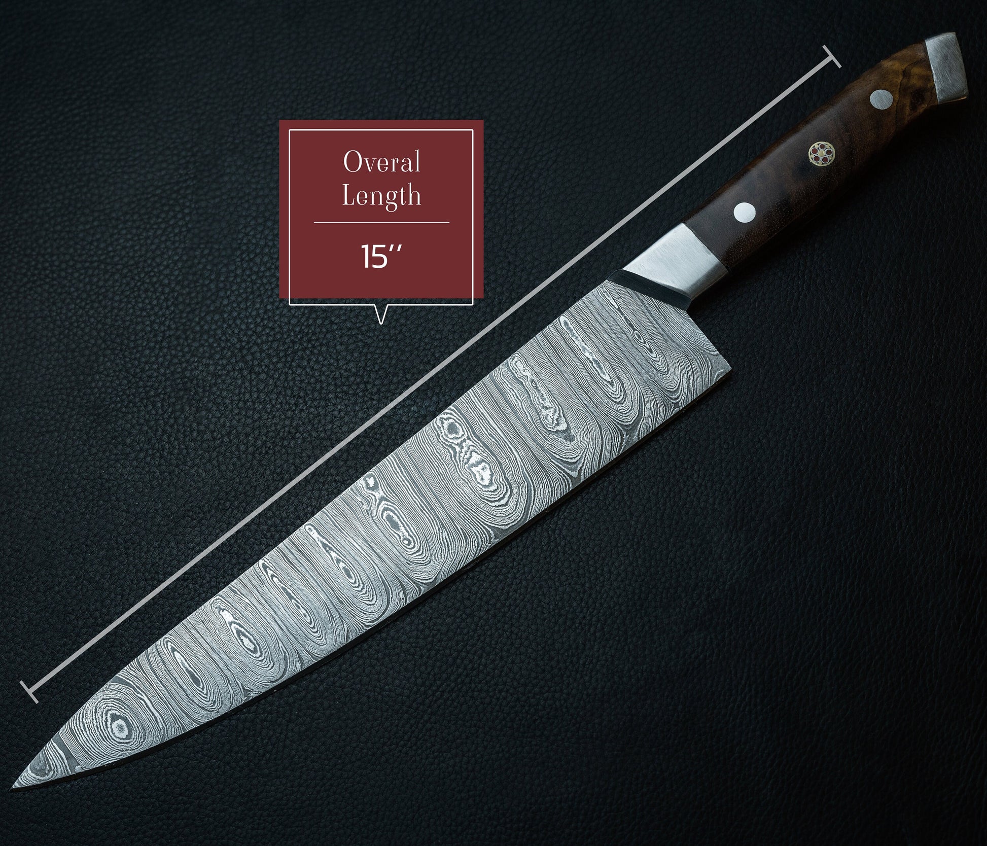 Cooking Kitchen Chef Knife Damascus Steel BBQ Camping Wood Handle Full Tang Knife Razor Sharp Blade Edge Indoor Outdoor in Gift Box Handmade