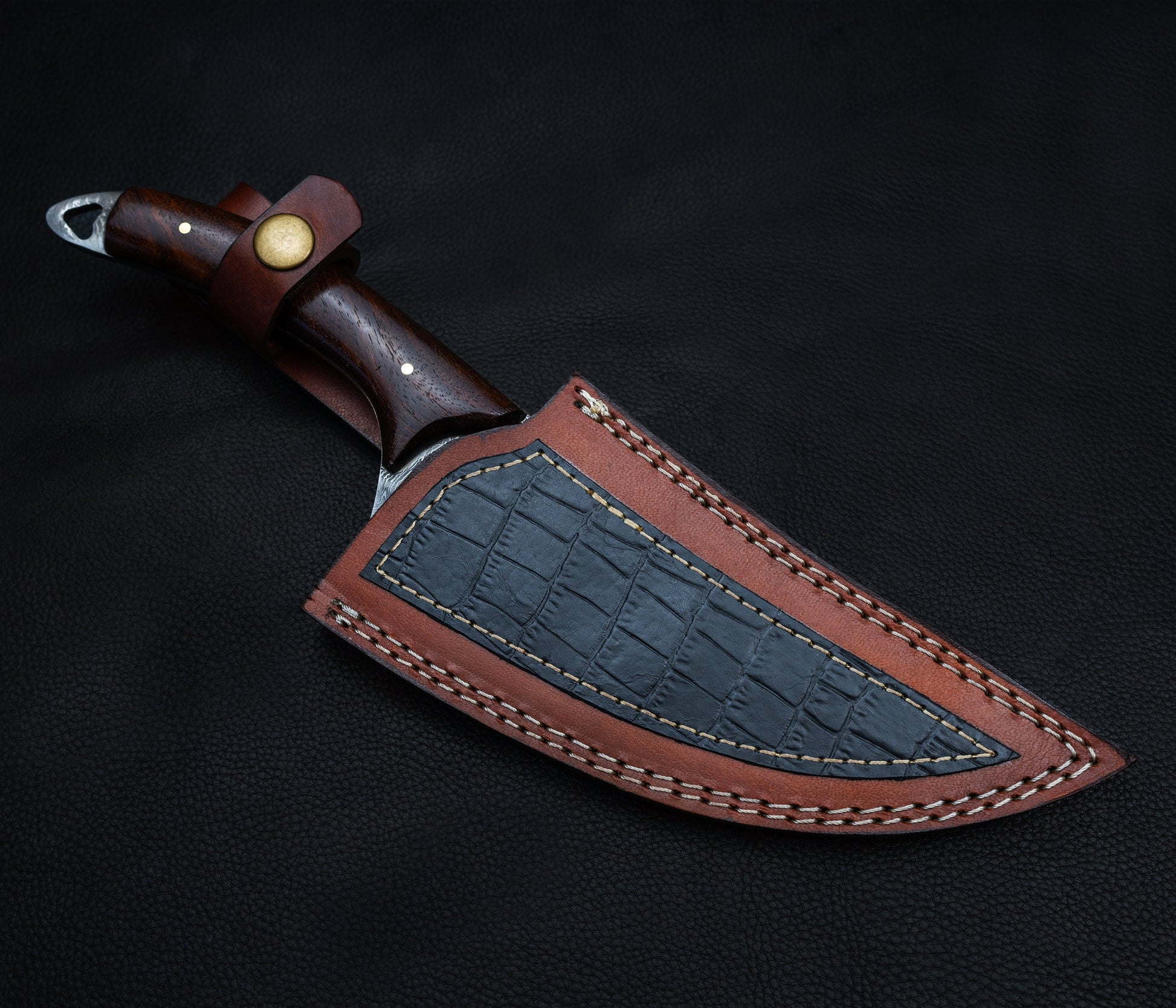 Handmade Japanese Damascus Chief knife Rose Wood Handle, Hand forged Damascus knife Non slip Walnut, Kitchen Skinner Knife, Gift for Dad