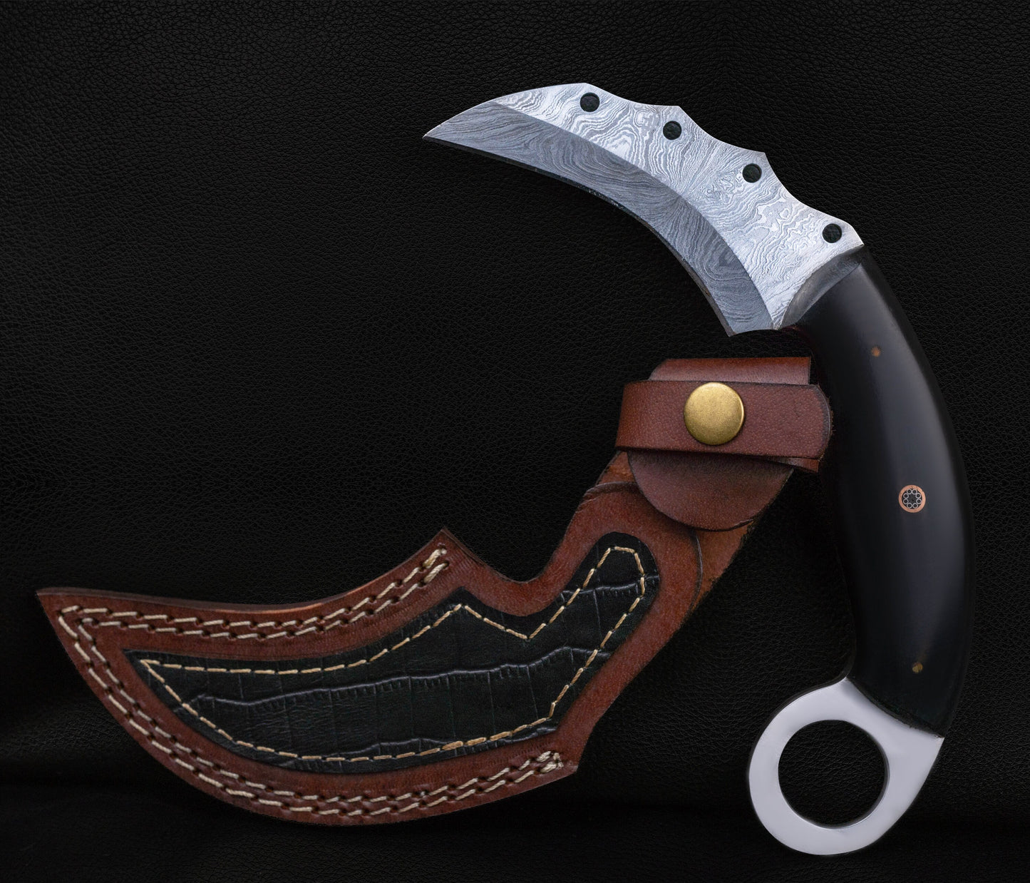 Handmade  Black Japanese Karambit Damascus Chief knife Rose Wood Handle, Hand forged Damascus knife Non slip Bone, Kitchen Skinner Knife