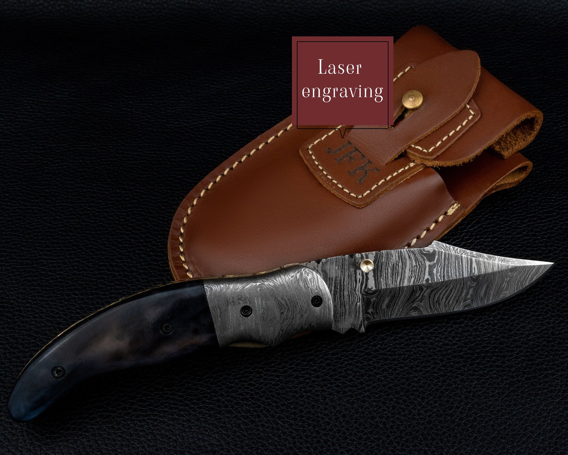 7.5'' Hand Forged Black Bone Handle Damascus Folding Knife, Damascus Pocket Knife, Damascus Steel Hunting knife, Hand Forged Damascus Knife