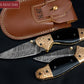 7.5" Hand Forged Damascus Folding Knife,Hand Made Damascus Pocket Knife, Damascus Steel Hunting knife, Black Horn Handle Damascus Fold Knife