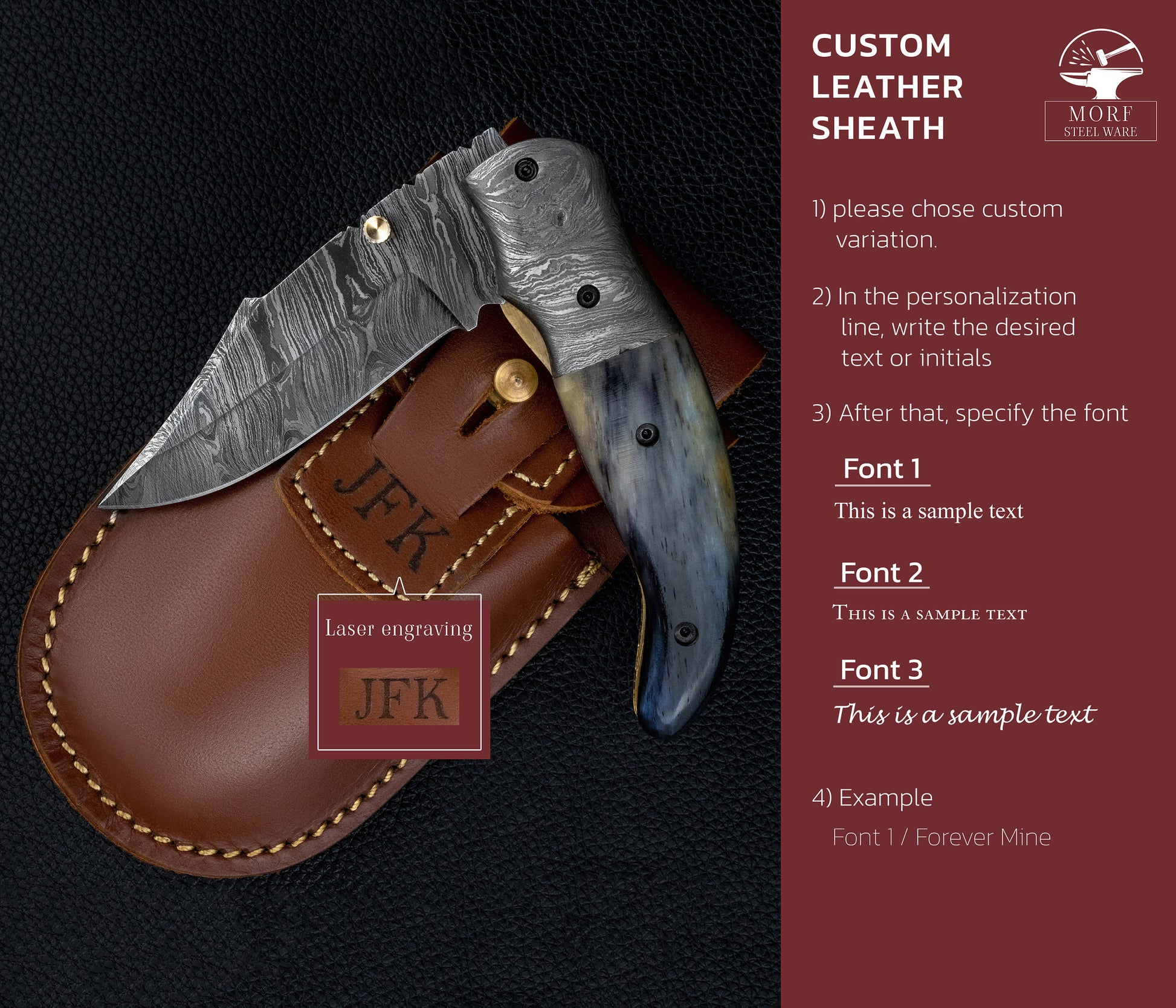 7.5'' Hand Forged Black Bone Handle Damascus Folding Knife, Damascus Pocket Knife, Damascus Steel Hunting knife, Hand Forged Damascus Knife