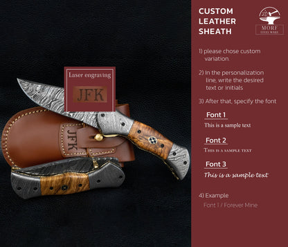 Hand Forged Rose Wood Handle Damascus Folding Knife, Damascus Pocket Knife, Damascus Steel Hunting knife, Hand Forged Knife Gift for Dad