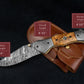 Hand Forged Rose Wood Handle Damascus Folding Knife, Damascus Pocket Knife, Damascus Steel Hunting knife, Hand Forged Knife Gift for Dad