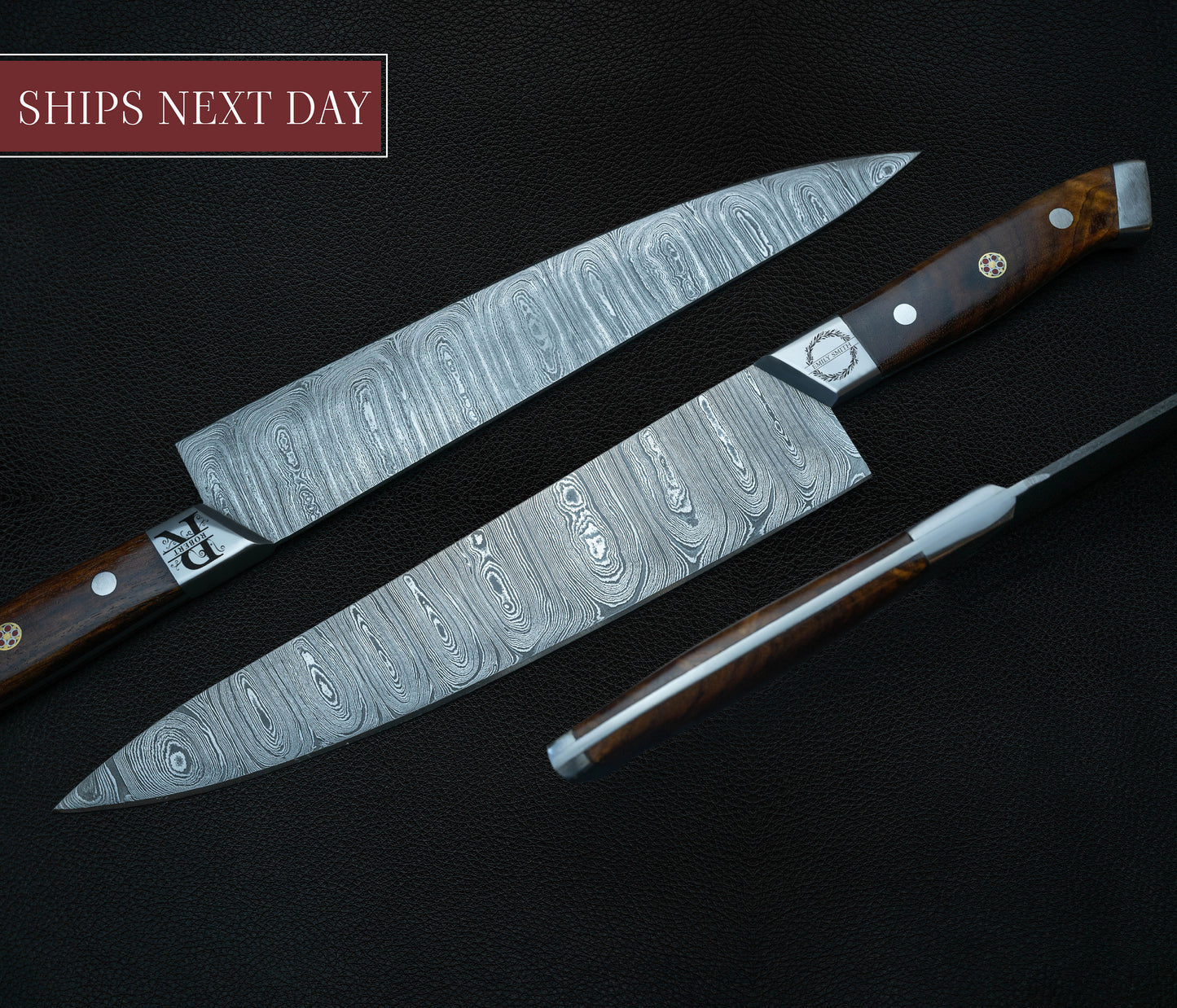 Cooking Kitchen Chef Knife Damascus Steel BBQ Camping Wood Handle Full Tang Knife Razor Sharp Blade Edge Indoor Outdoor in Gift Box Handmade