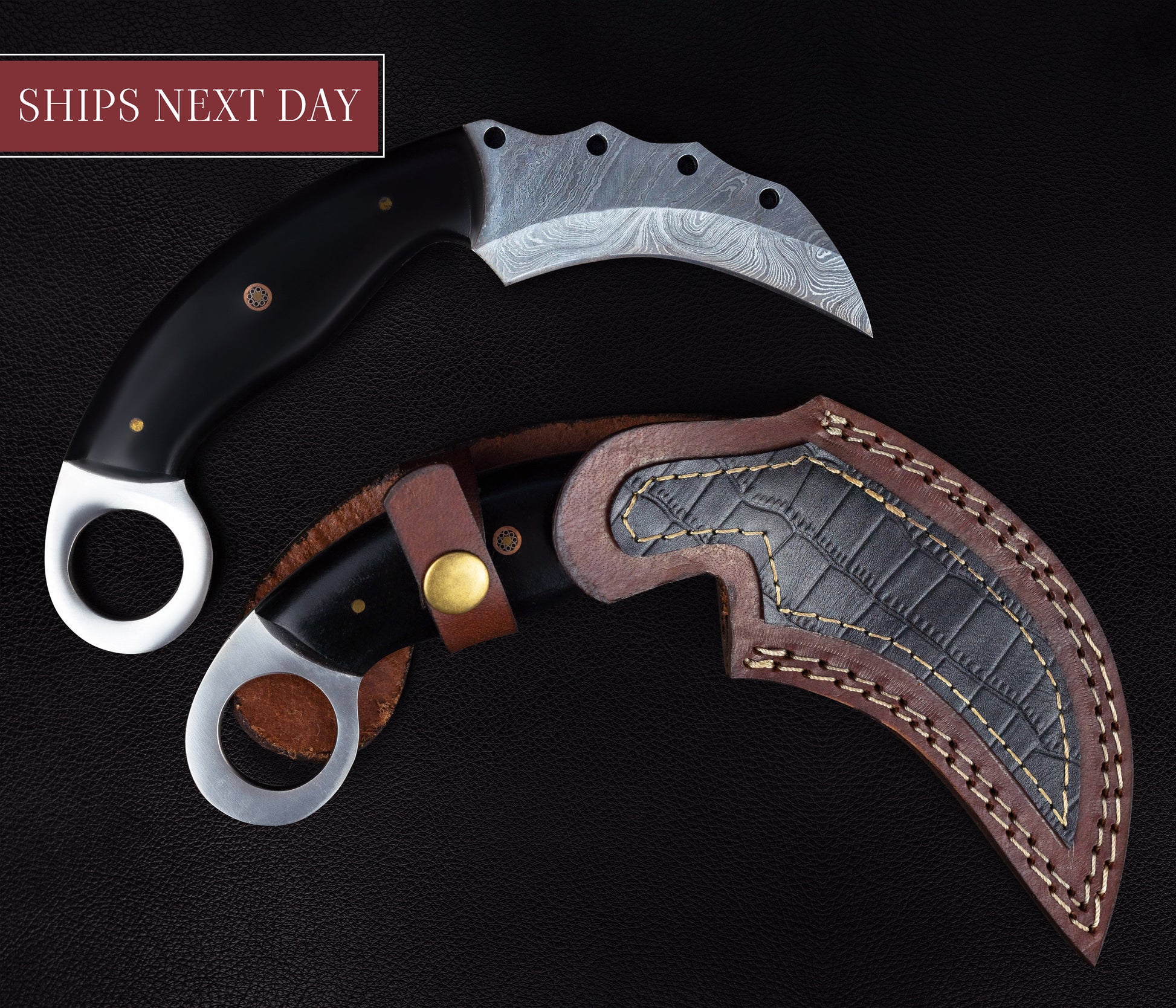 Handmade  Black Japanese Karambit Damascus Chief knife Rose Wood Handle, Hand forged Damascus knife Non slip Bone, Kitchen Skinner Knife