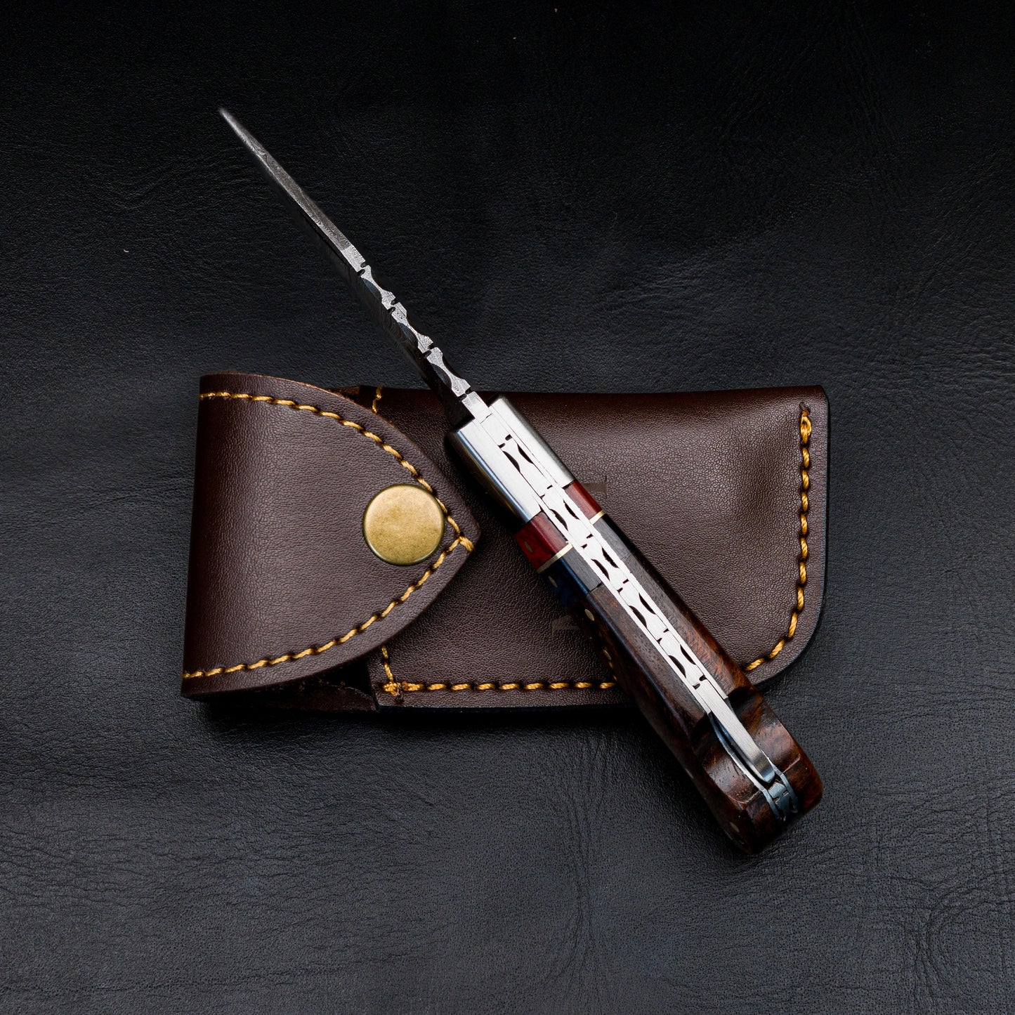 Groomsmen Gifts Damascus Pocket Knife 6.5" Folding Blade Custom Personalized Knives Hunting Men Anniversary Wedding Gift for Him