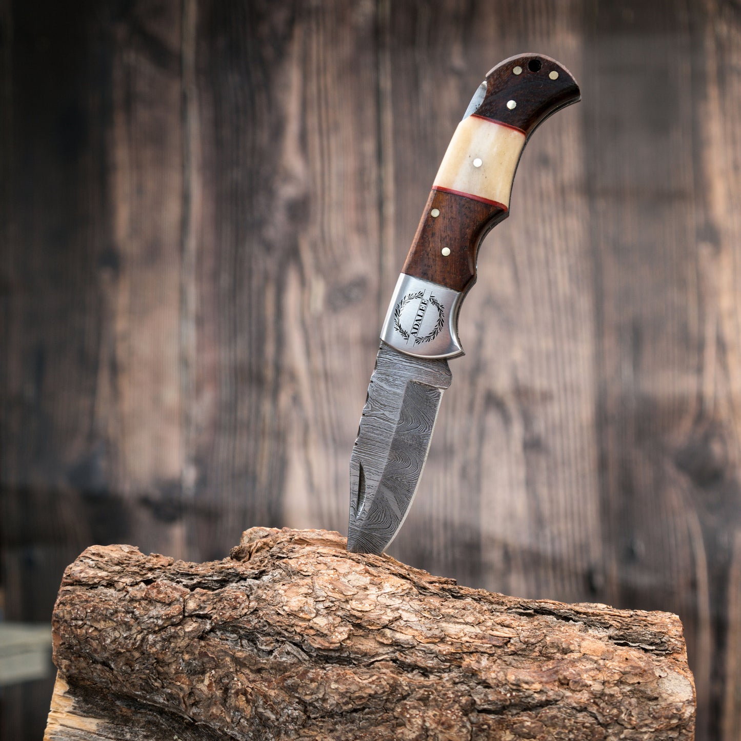 Handmade Damascus Pocket Knife Rose-Wood Handle Birthday Gift Folding Knife Groomsmen Gift Anniversary Wedding Personalized Gift for Men