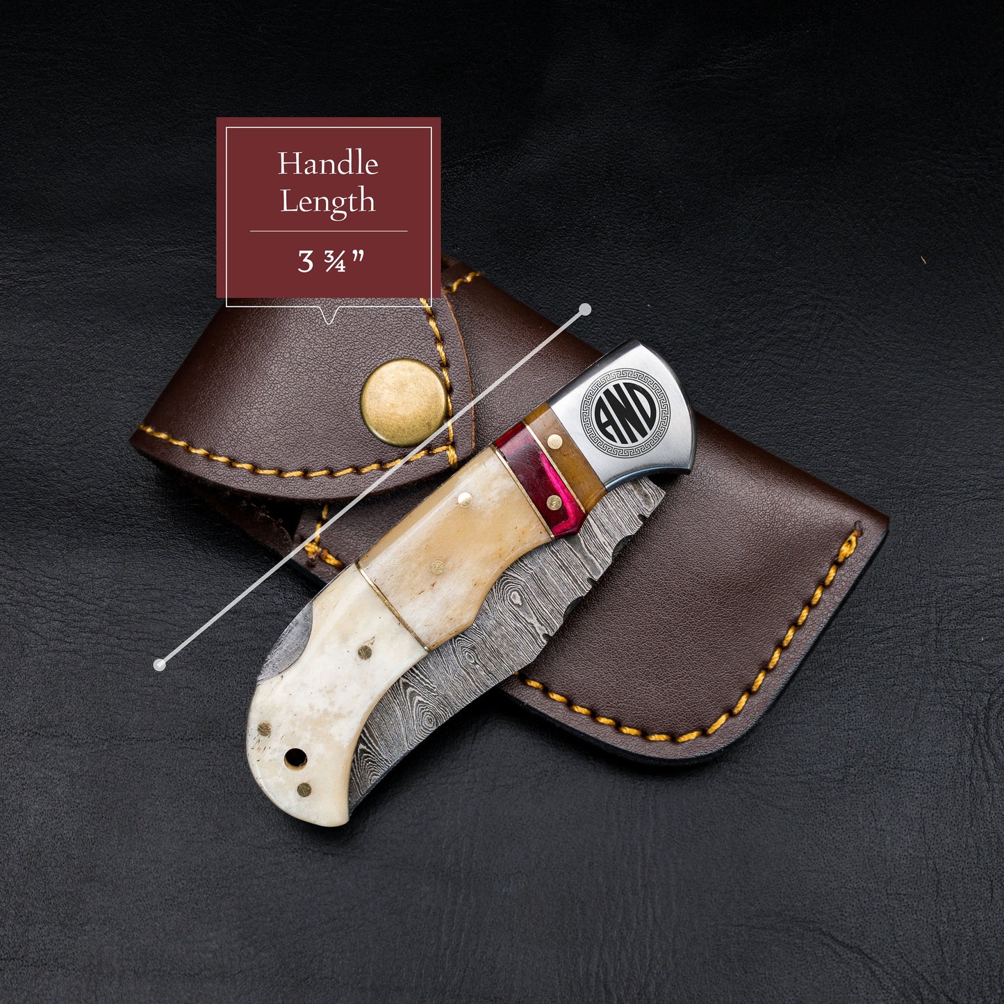 Camel Bone Damascus Steel Pocket Knife for Men, Groomsmen Gifts Folding Blade Knives For him, Custom Handmade - 6.5" Knife Anniversary Gift