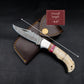 Camel Bone Damascus Steel Pocket Knife for Men, Groomsmen Gifts Folding Blade Knives For him, Custom Handmade - 6.5" Knife Anniversary Gift